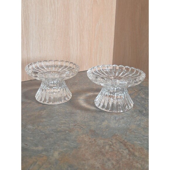 2 Vintage PARTYLITE Clear Glass Candle Holders For Taper Or Votive Peg Cup - Picture 6 of 7